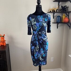 Connected Apparel Navy Floral Long Sleeve Dress